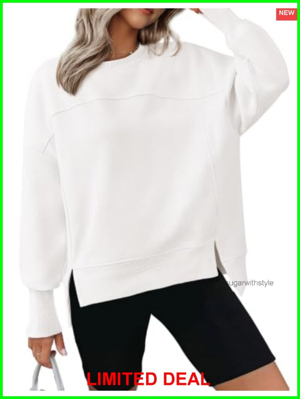 Womens Crewneck Sweatshirt Fleece Pullover High Low Side Slit Long Sleeve